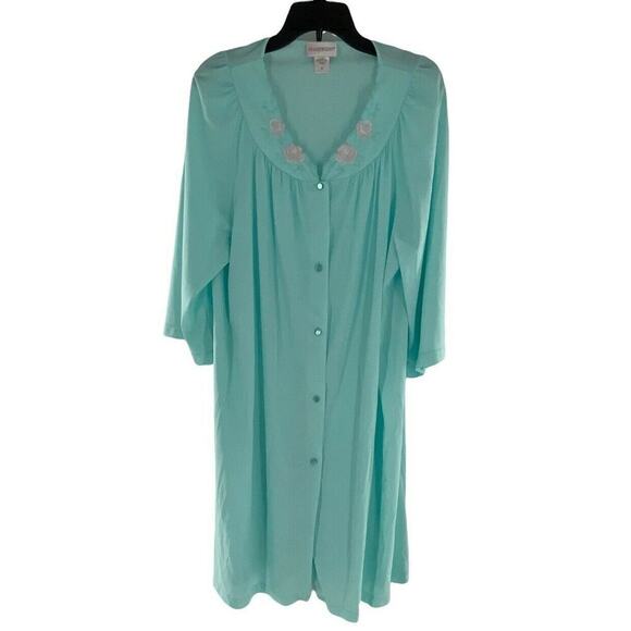 Shadowline Vintage Nightgown Women's 2X Button Down Embroidered Floral Neckline - Picture 3 of 9